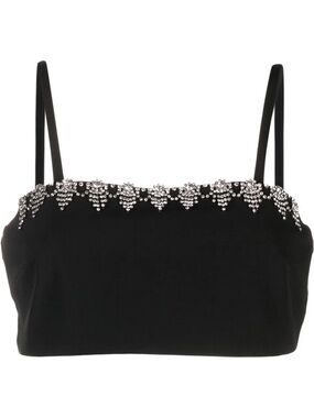 4 | Sandro | Black Crystal-Trim Crop Cami Top